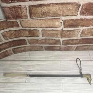 VTG MCM Italian Wood 19" Long Shoe Horn Metal Dog Greyhound Head Handle Red Eyes